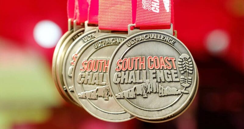 close up of south coast challenge medals